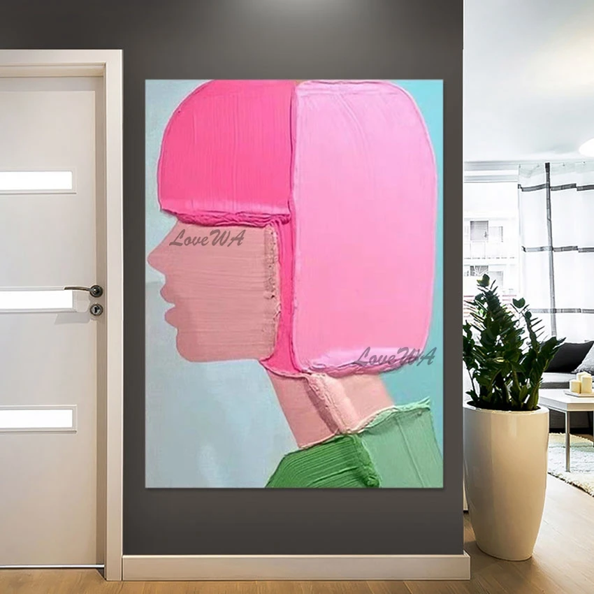 

Home Decoration Luxury Unframed Figure Picture Abstract Paintings Faces Palette Knife Canvas Arts Wall Pink Acrylic Texture