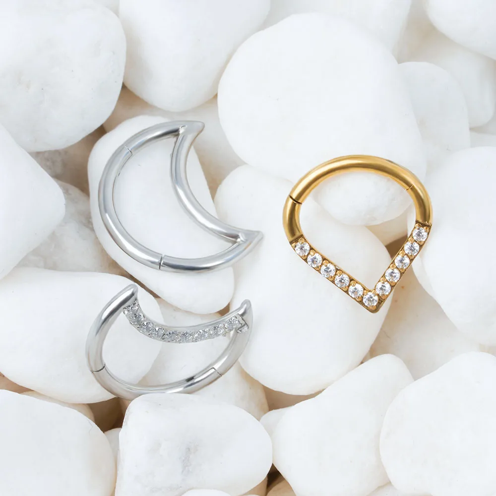 F136 Titanium Hinged Tear Drop Segment Ring Septum Nose Clicker Piercing Cz Lip Labret Ear Tragus Cartilage Daith Helix Earring view 3