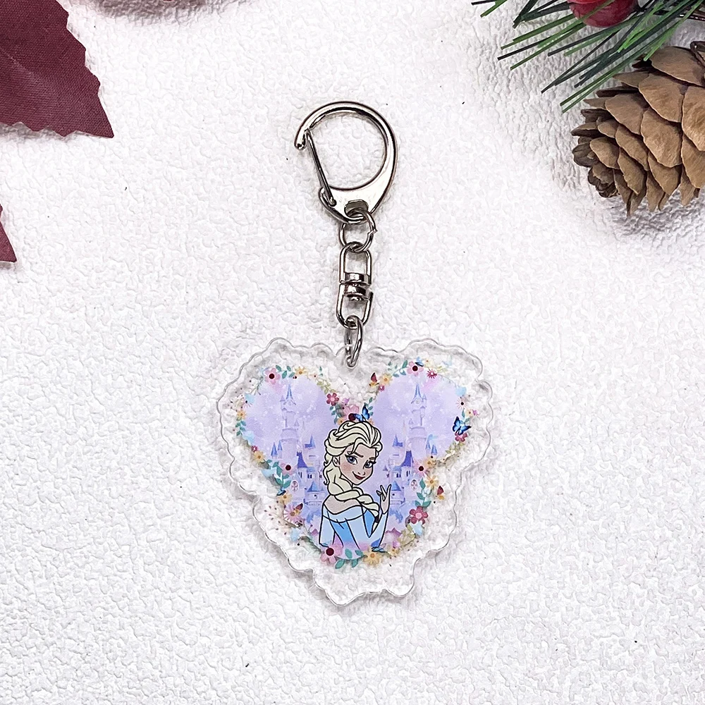 1/9Pcs Disney Princess Ariel Cinderella Tiana Keychain Accessories Acrylic Charms Pendant For Bag Key Holder Backpack Decoration - view 6