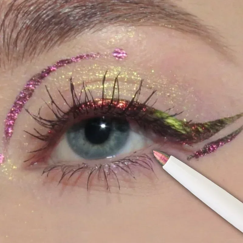 Fard à barrage brillant métallique imperméable à l'eau, crayon Eyeliner, outil de maquillage pour les yeux, chrome, diamant, gel, réfraction, paillettes, éclaircissant, surbrillance