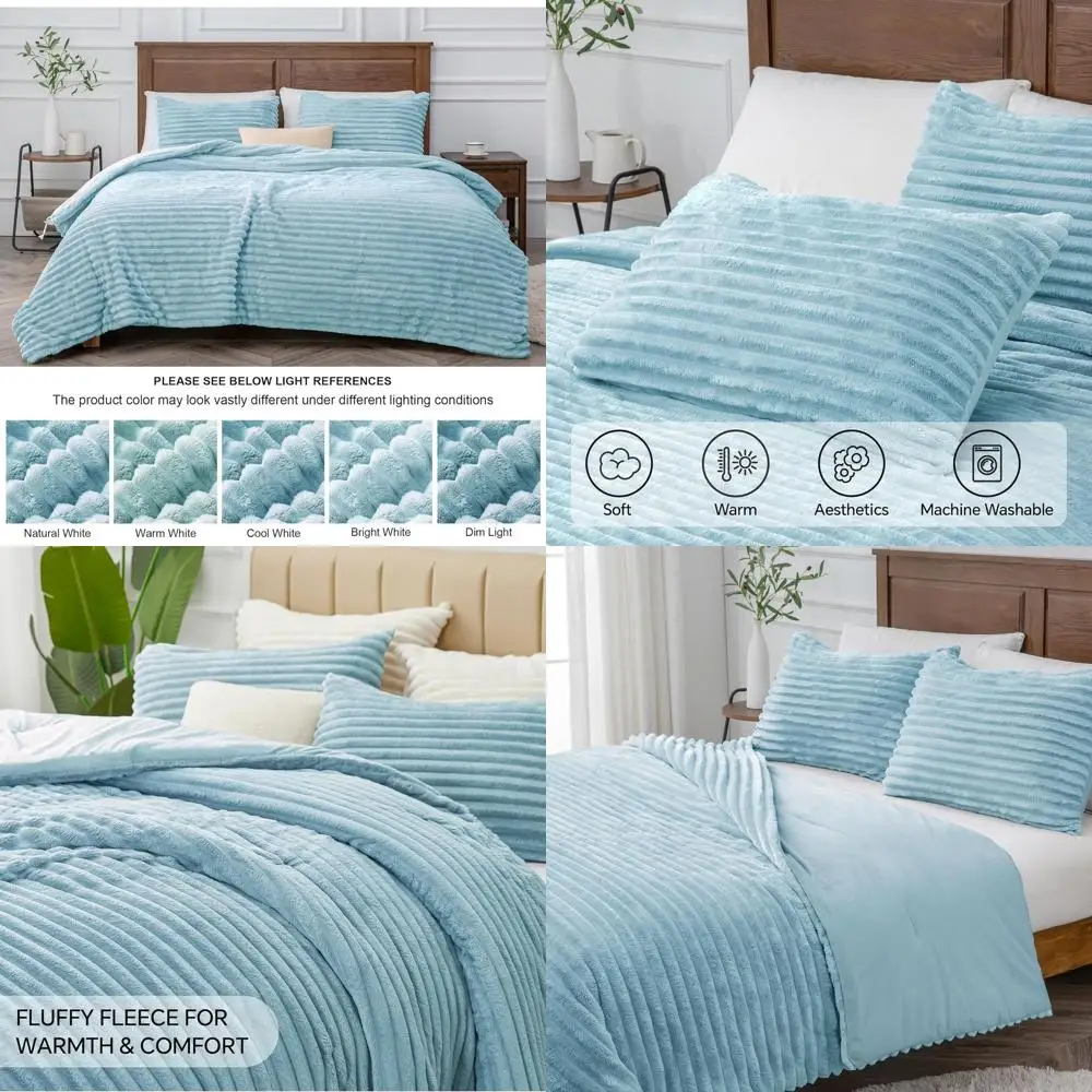 

Ultra-Soft Light Blue Twin Comforter Set - Plush & Cozy Fluffy Bedding for Winter, Includes 1 Pillowcase