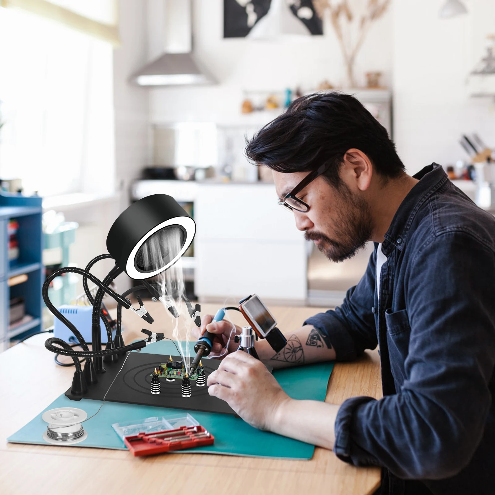 NEWACALOX Soldering Smoke Exhaust Fan Rework Welding Repair Workbench Heat Gun Holder Soldering Third Hand Helping Hands Tool