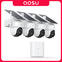 AOSU 3MP 4 Cams Kit Solar Camera System Wireless 360° PTZ Surveillance Wifi Camera Set with Home Base IP Wireless Camera System
