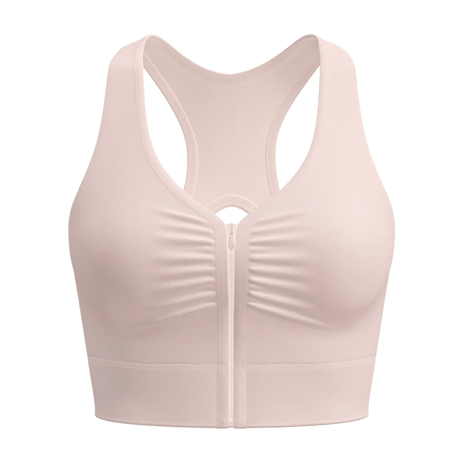 Front Zipper Wrinkled Sports Bra Women's Summer Shock-proof Gathering Running Training Gym Sports Underwear