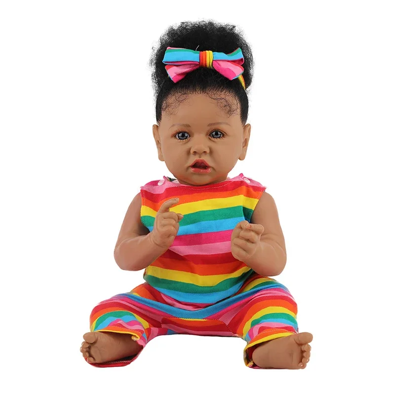 

58cm Silicone Baby Doll African American Reborn Girl Doll Saskia with Black Hair Vinyl Reborn Baby Doll Muñecas Bebe Reborn Toys