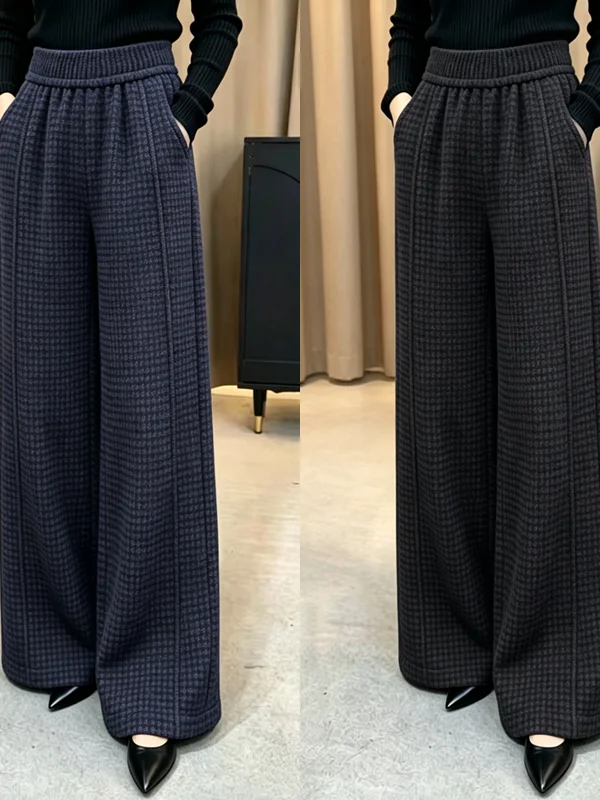 Fashionable Straight Leg Pants Women's Autumn Winter plus Size Fleece Lined Casual Trousers Slimming High Waist Polyester Fiber