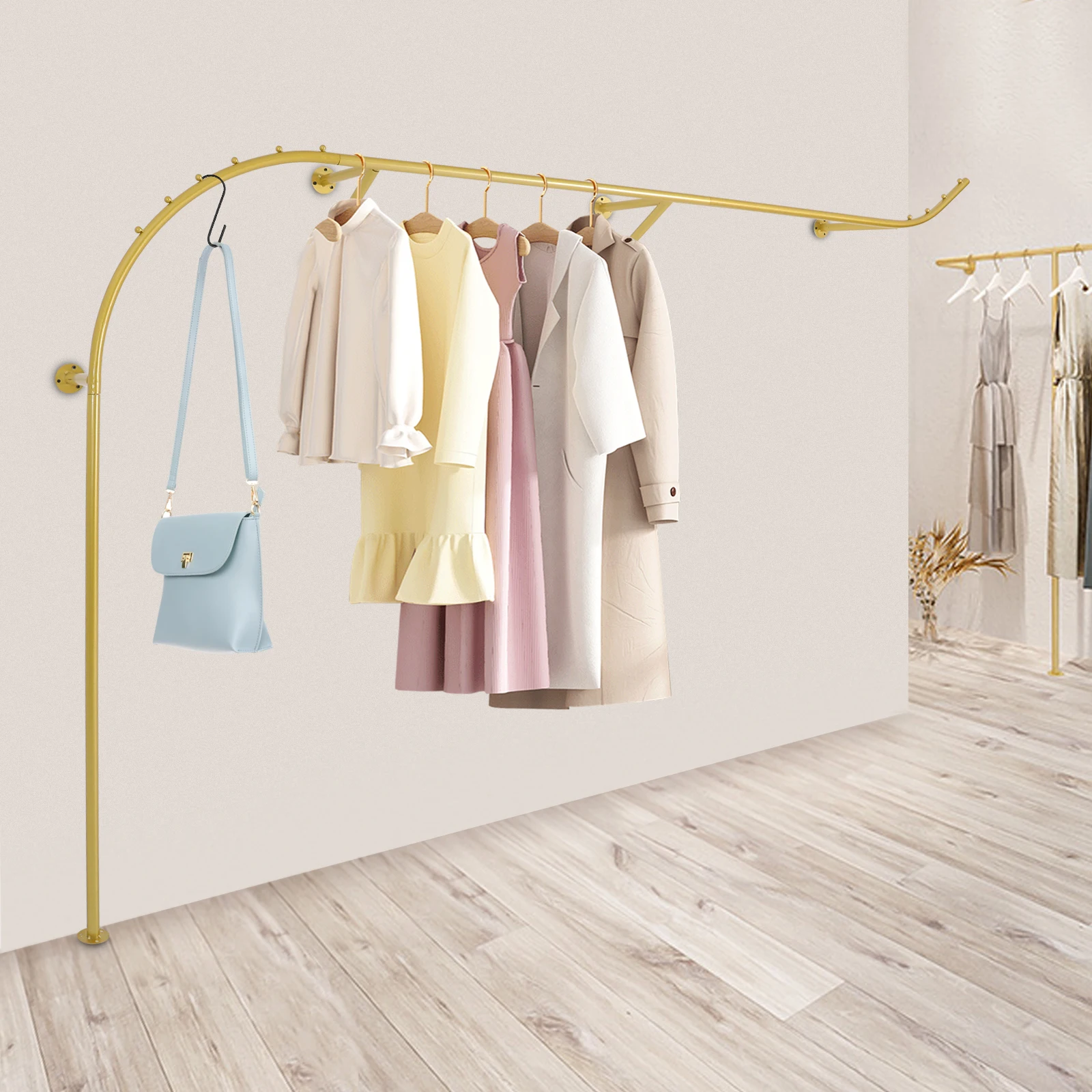

Wall-mounted Garment Rack, Hanging Clothes Rack, Metal Retail Display Rack，Industrial pipeline hanger，unique, niche