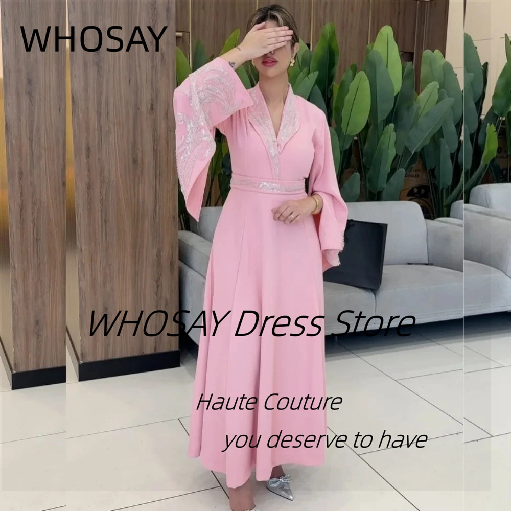 

WHOSAY Индивидуальные платья для выпускного вечера с лацканами и V-образным вырезом с поясом из бисера и длинными рукавами Вечерние платья длиной до щиколотки Свадебное платье