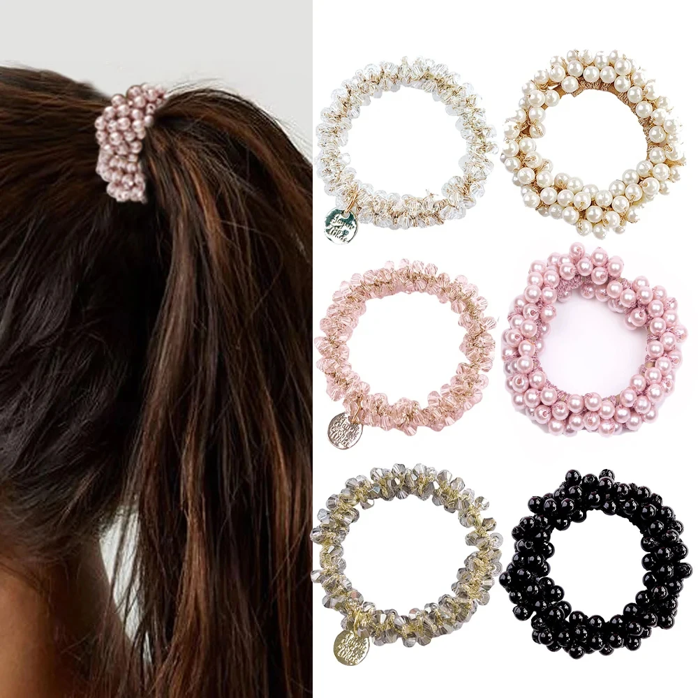 

3/6 шт. роскошные резинки для волос с кристаллами и бисером, большие эластичные держатели для хвоста для женщин, стильные женские аксессуары для волос