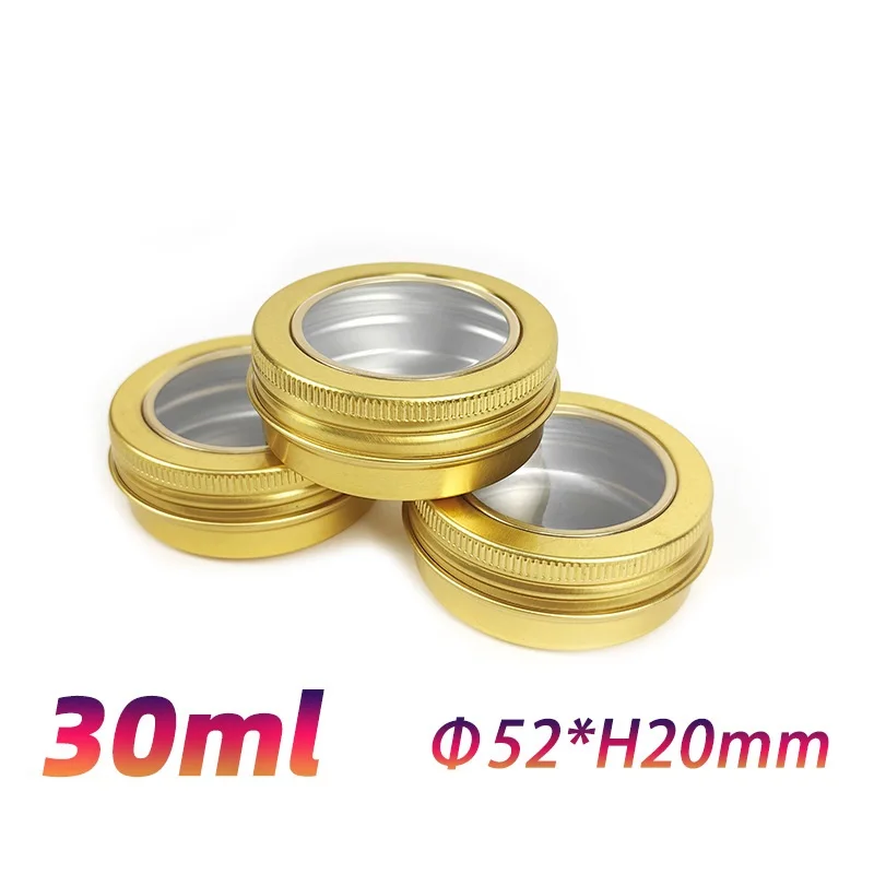 

200pcs 30ml Gold Empty Round Aluminum Tin Cans with Window Lids,Clear Skylight Aluminum Box Gold Cream Jar Tea Aluminum Jars