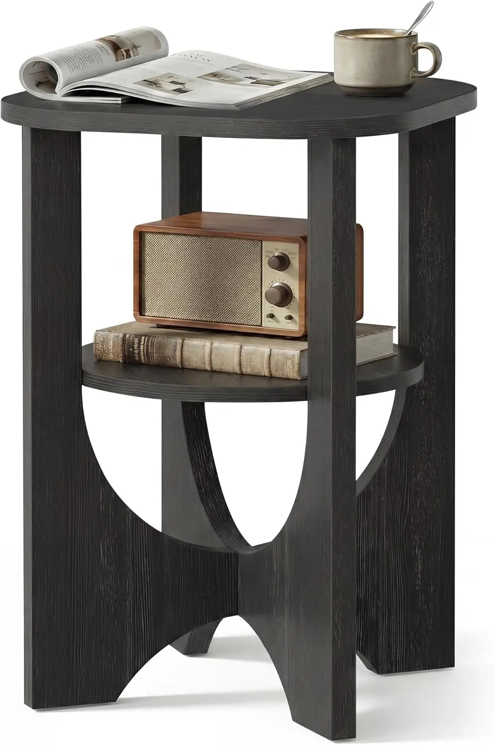 

Side Table, 2 Tier Small Accent End Table, Nightstand with Lower Shelf for Small Spaces, Living Room, Bedroom, Charcoal Gray