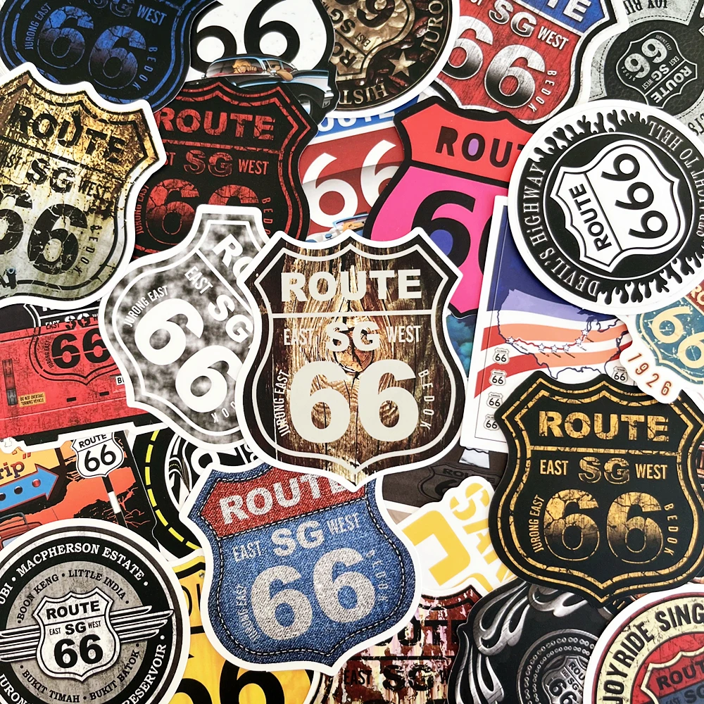 50 PCS US Route 66 Graffiti Stickers Baby Kids DIY Classic Toy Bike Travel Luggage Guitar Waterproof PVC Decals