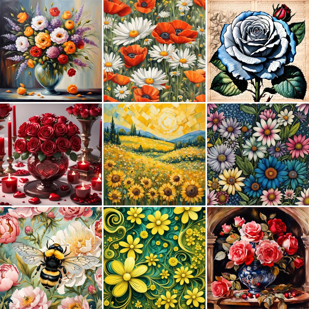 Flowers Rose Chrysanthemum Cross-Stitch Full Kit DIY Embroidery Handicraft Handiwork Knitting Handmade Wholesale Sales Counted