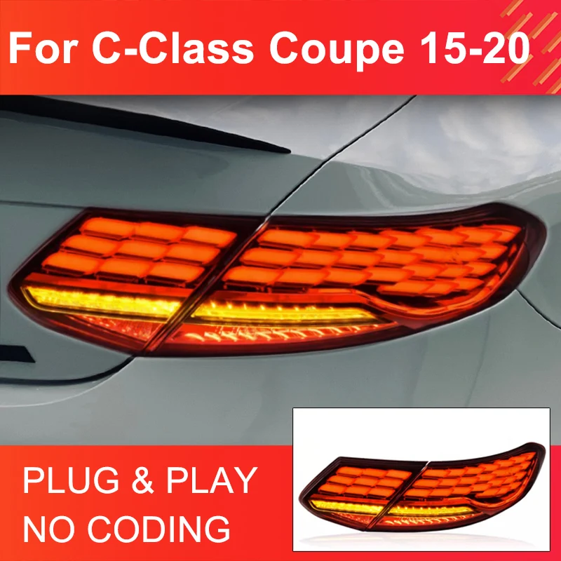 1 Pair LED Tail Light Assembly for BENZ C Coupe W205 2015-2020 Tail Lamp Plug and Play with LED Dynamic Turning  Rear Taillights