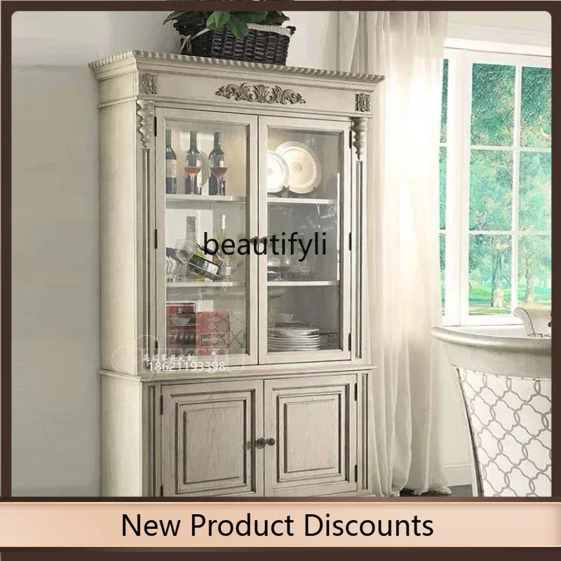 

Asmt56American solid wood bookcase, living room glass door, dining side cabinet, French retro wine cabinet villa European