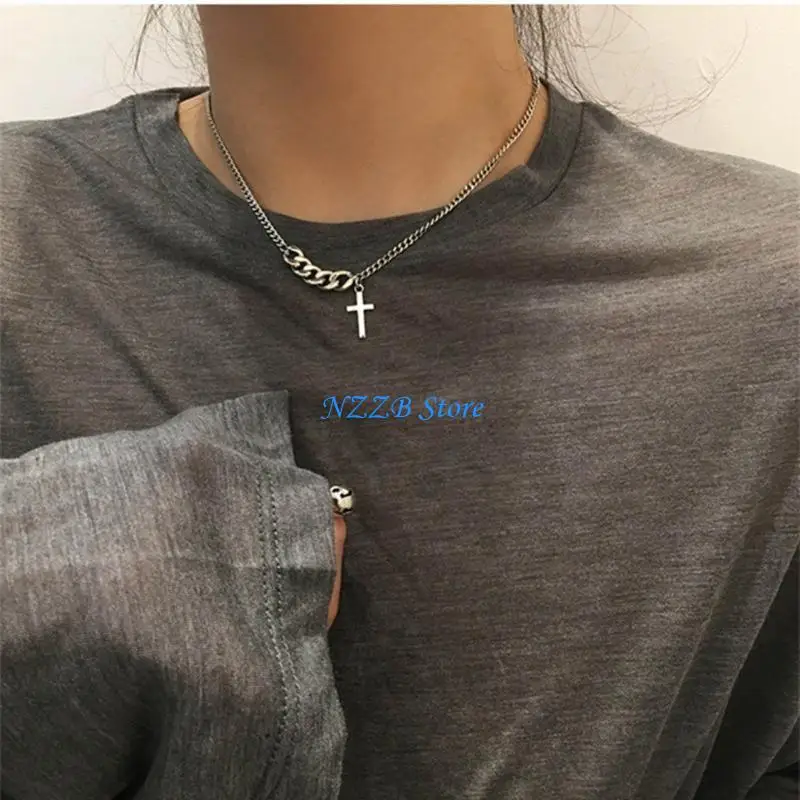 

T21F Metal Crucifix Pendant Necklace Adjustable Collarbone Chain Punk Jewelry
