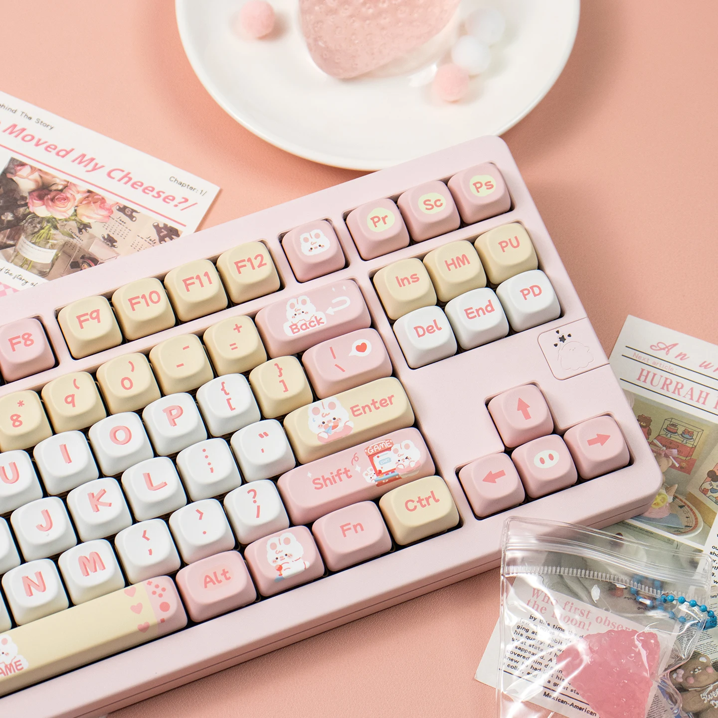 

Pink Rabbit Keycaps MOA Profile Thermal Sublimation PBT Keycaps Personalized Cute Keycap For 64/104/108 Mechanical keyboard