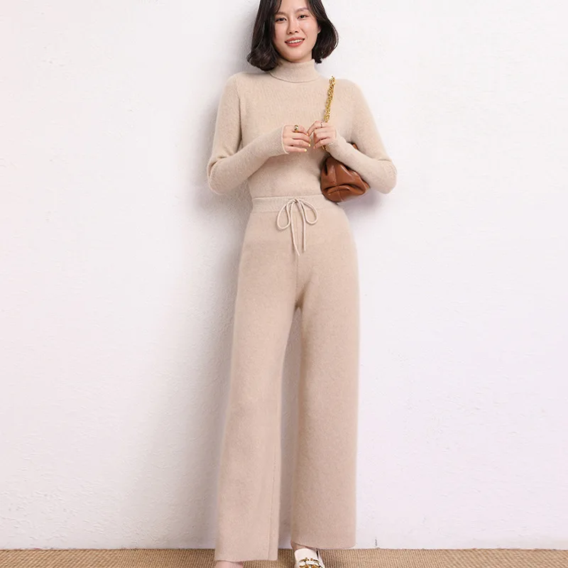 Birdtree, Wool Cashmere Elegant Thick Pants, Women High Waist Drawstring, Casual Warm Woolen Trouser, Autumn Winter New B48762QM