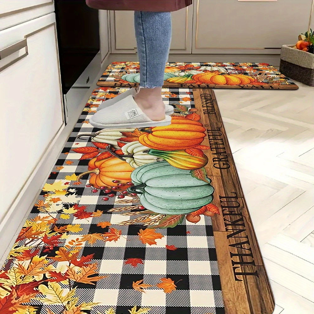 Happy Fall Yall Pumpkin Plaid Bedroom Living Room Laundry Floor Mat Entryway Area Rug Kitchen Runner Rug Modern Decor Gift