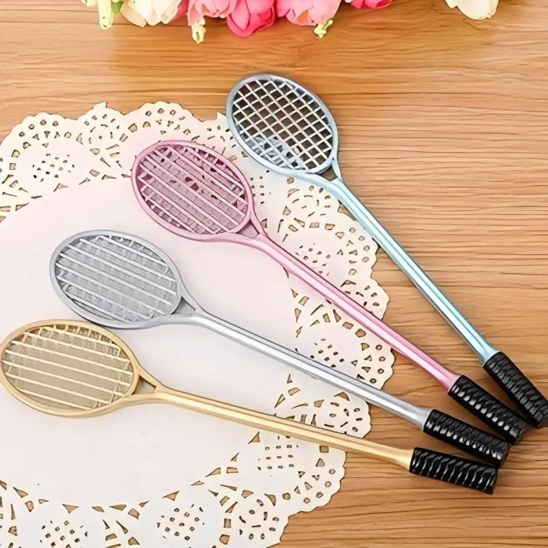 4-10Pcs Creative Tennis Racket-Shaped Gel Pens, Smooth Writing, Suitable for Writing, Signing, Etc.