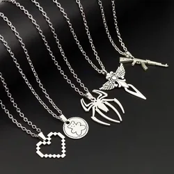 New Simple Heart Spider Bear Cross Pendant Necklace Women's Metal Chain Gothic Punk Boy Girls Necklace Jewelry Accessories Gifts