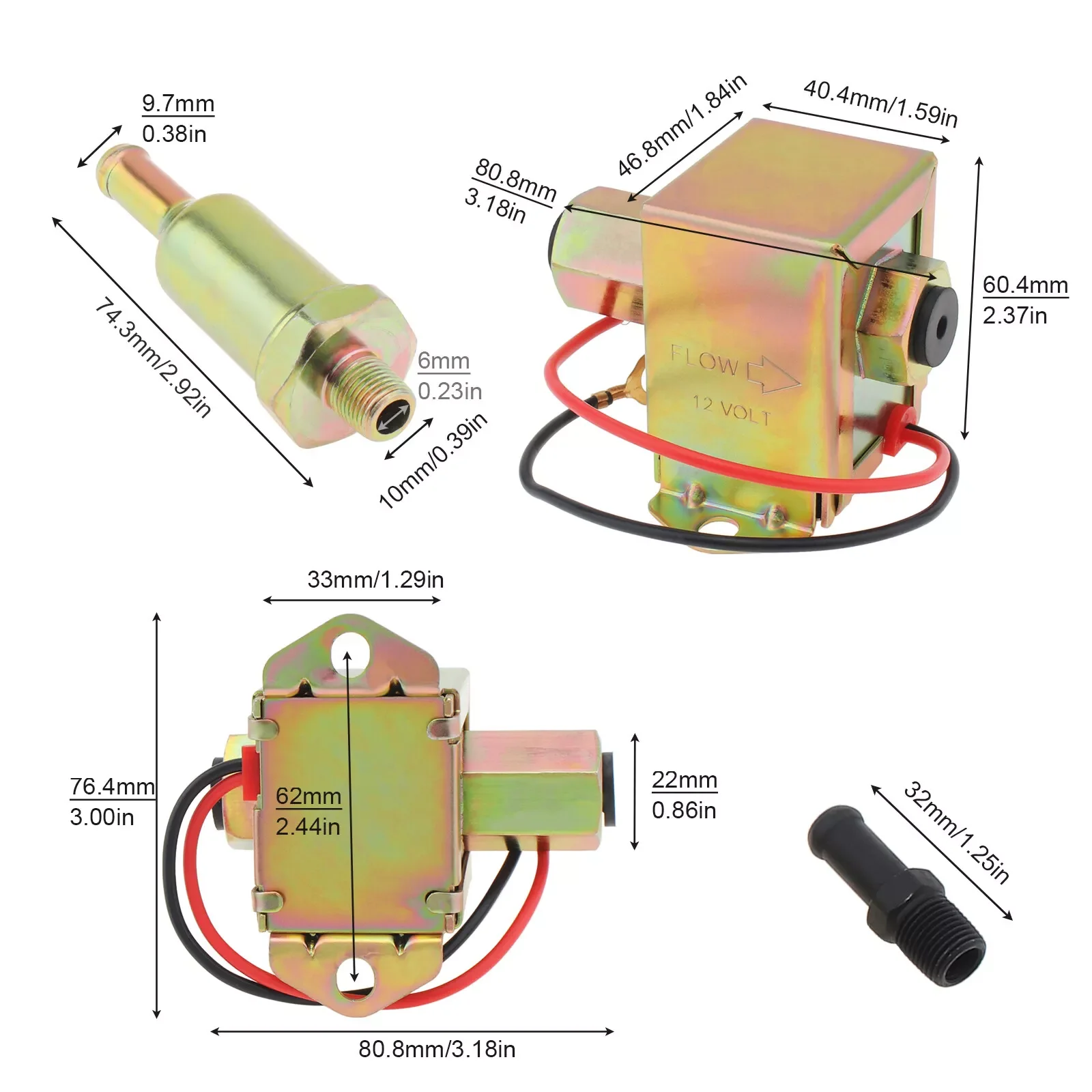 Universal 12V Electronic Inline Fuel Pump 4-7PSI High Pressure 90LPH Gas Petrol Diesel Compatible 40104 40106 40107 P502