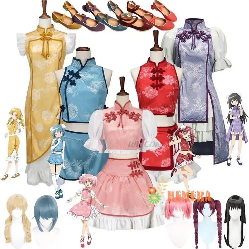 Magi Madoka Magica เด็ก Spy วิกผมรองเท้า T น้ํา T อะนิเมะ Kaname Madoka Akemi Homura Miki Sayaka Sakura Kyouko Tomoe Mami Cheongsam