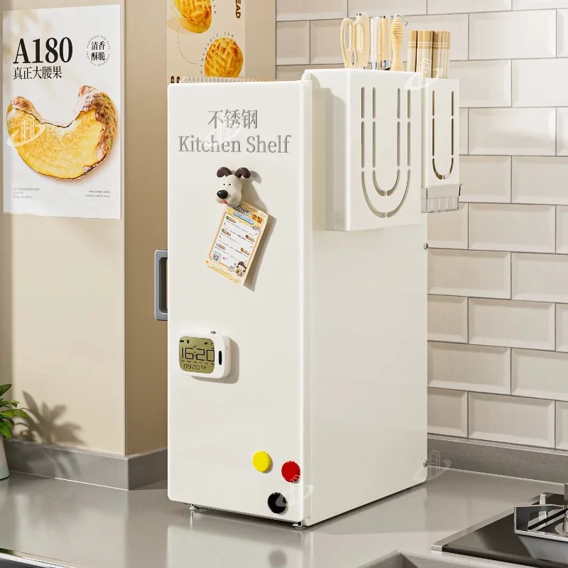 Stainless Steel Narrow Pull Out Spice Rack Countertop Multilayer Drawer Storage Magnetic Cabinet Door Raised Top Heavy Load