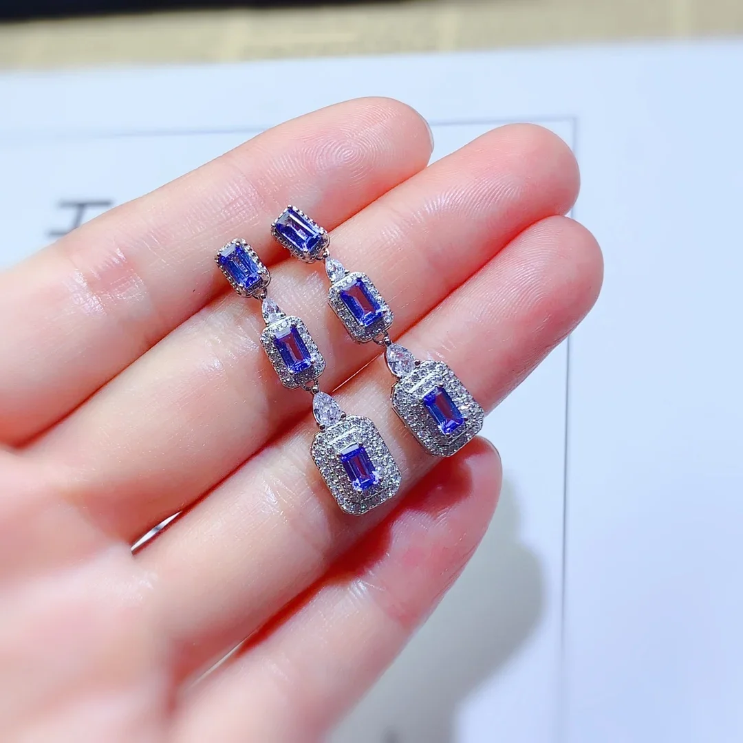 

Luxury Natural Tanzanite Sterling Silver 925 Wedding Gems Free Shipping earrings Sterling Certified Jewelry Boutique