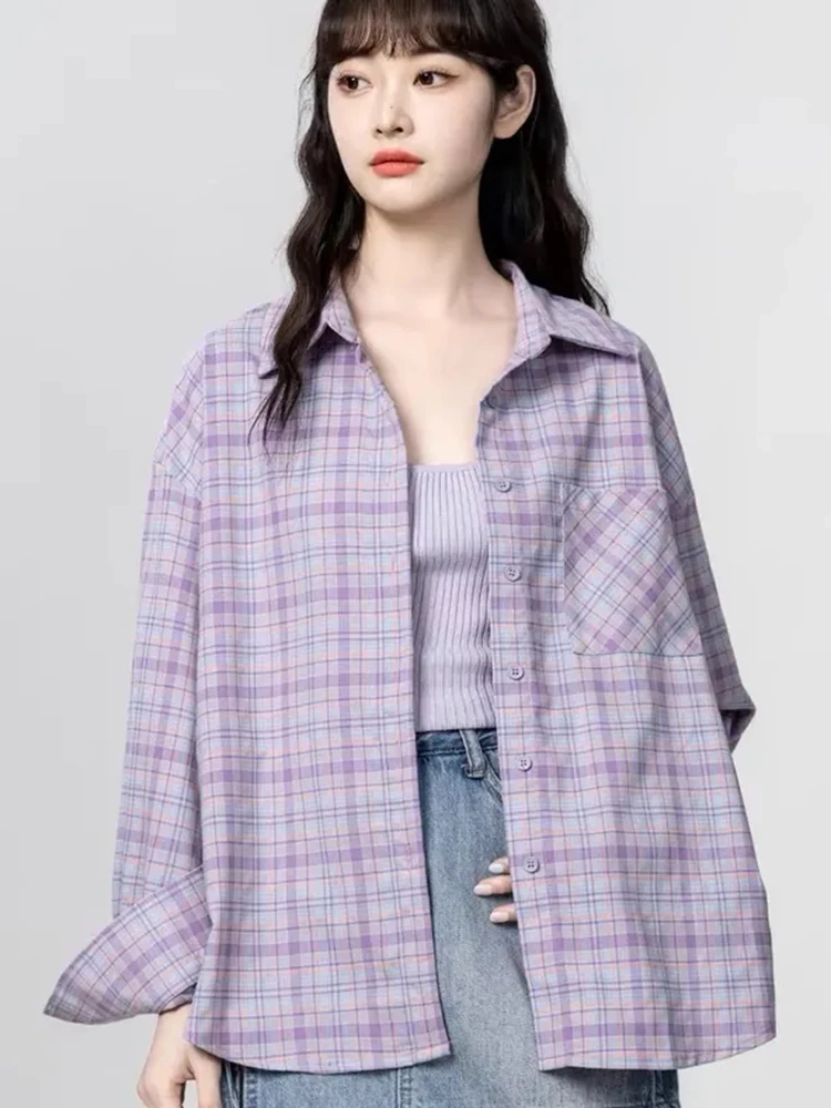 

Japanese Striped Long Sleeve Shirt Women Vintage Casual Single Breasted Blouse Autumn New Loose Sun Proof Lady 100% Cotton Tops