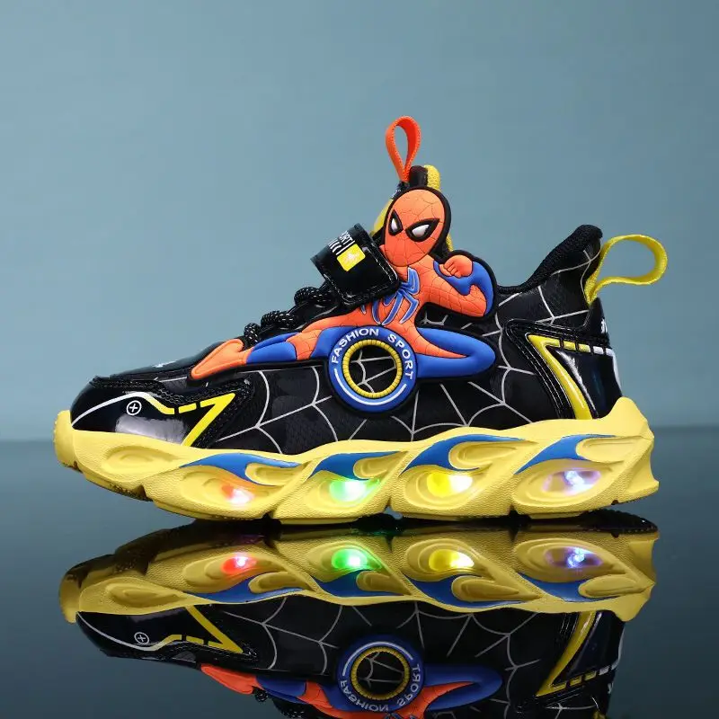 Disney-zapatos deportivos con luces LED para niños, zapatillas de cuero antideslizantes para correr, con dibujos animados, talla 25-35, para otoño