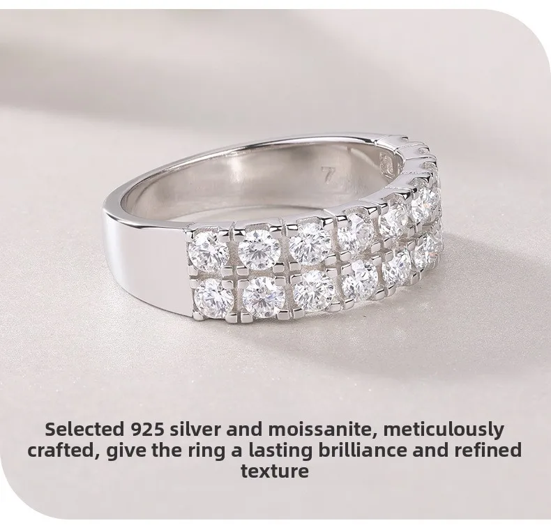 S925 خاتم فضي مطلي بالذهب الأبيض 1.08CT D اللون مايكرو تمهيد مويسانيتي * 18 خاتم نسائي متعدد الطبقات، مجوهرات رائعة.