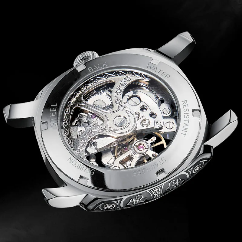 GLENAW Watch Men Automatic Watches Luxury Watch Man Mechanical Wristwatch Skeleton Design Waterproof Leather Strap Male Watch