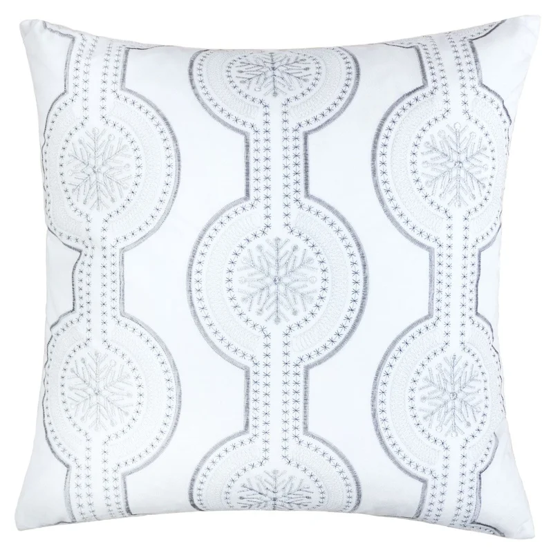 

White Embroidered Velvet Throw Pillow 20x20 with Insert