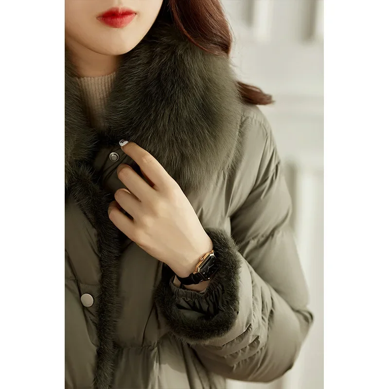 Winter Leisure ElegantFox Fur Collar Mink Fur  Down Short Bread Suit Down Jacket 2025 New Fashion Solid Women's Clothing