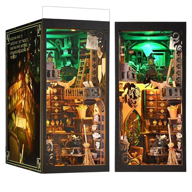 

DIY книжный уголок, комплект, миниатюрный деревянный кукольный домик, 3D головоломка в сборе, модель здания, игрушка со светом, вставка для книжной полки, украшение, подарки
