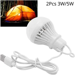 Bombilla LED USB de 3W/5W, de 5V lámpara portátil, luces para libros, lámpara de emergencia de ahorro de energía, luz para acampar al aire libre, luz de lectura para interiores