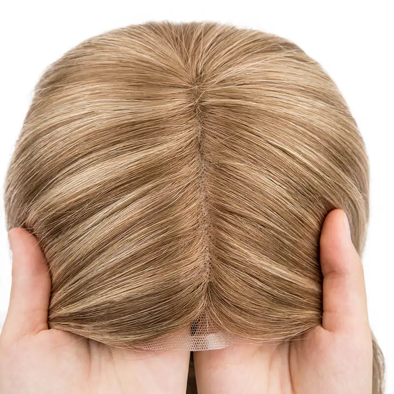 Perruque de Cheveux Humains Longs Lisses pour Femme, Ligne de Cheveux Naturelle, Blond, Mono Top, Français, Dentelle Frontale, 1 Pièce