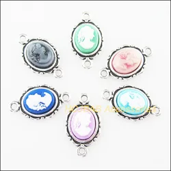12Pcs Tibetan Silver Plated Beauty Mixed Resin Charms Pendants Connectors 12x21mm