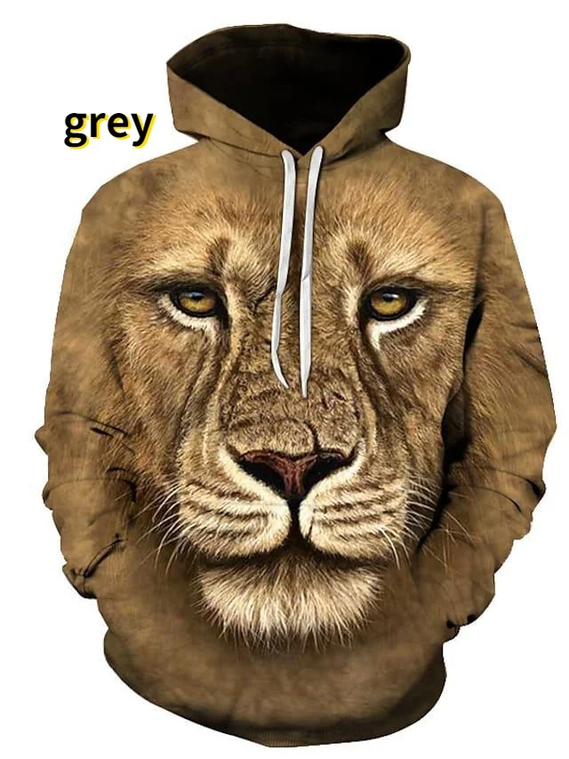 Sudaderas con capucha con estampado 3D de Tigre/León, jersey de manga larga, informal, a la moda