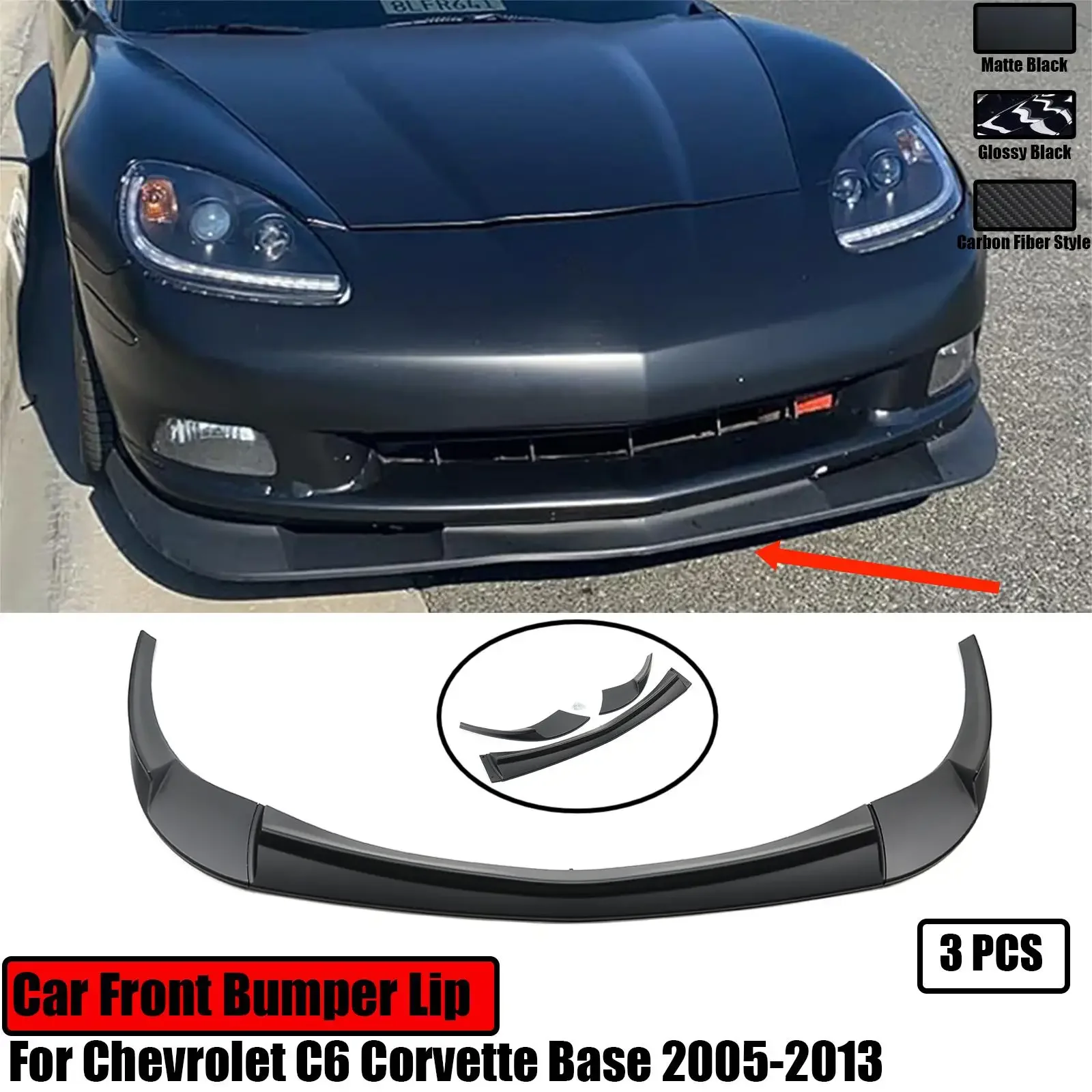 

For Chevrolet C6 Corvette Base 2005-2013 Chevy Car Front Bumper Lip Spoiler Spliter Body Kit Accessories ABS Carbon Fiber Style