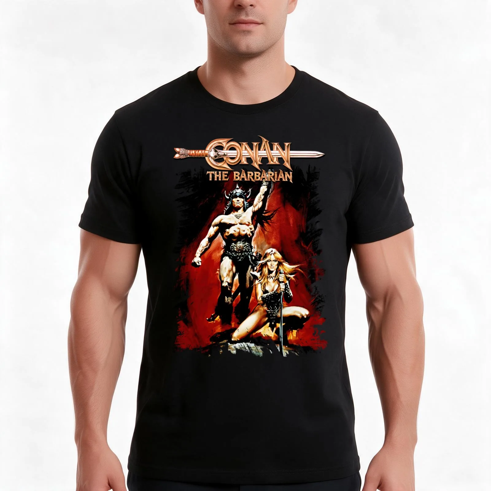 Conan The Barbarian art T-Shirt, Summer Casual Cotton Tee, Oversized Streetwear Tops, Vintage Graphic Print, Unisex Men Women