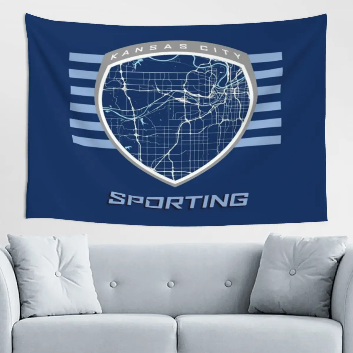 Mapa de Kansas City en colores deportivos, tapiz psicodélico, tapiz espacial costero, decoración para meditación