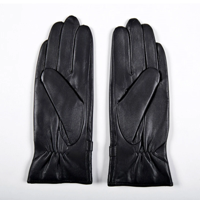 GOURS Winter Real Leather Gloves Women Black Genuine Goatskin Gloves Fleece Lining Warm Driving Fashion Belt Design New GSL016