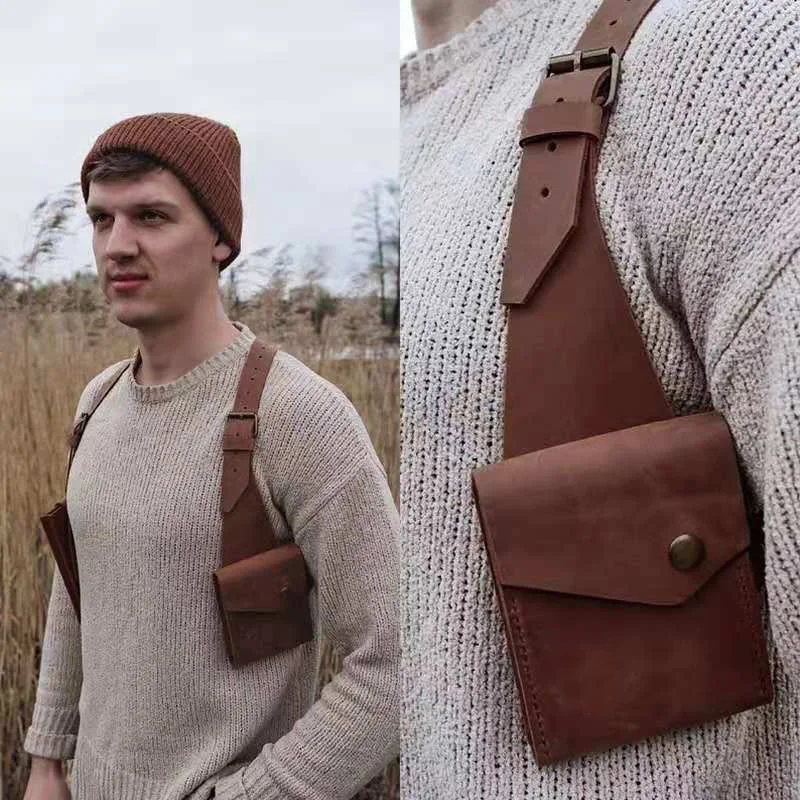 Medieval Renaissance Retro Pocket PU Leather Vest Pouch Shoulder Purse For Men Women Body Chest Harness Bag Knight Larp Cosplay