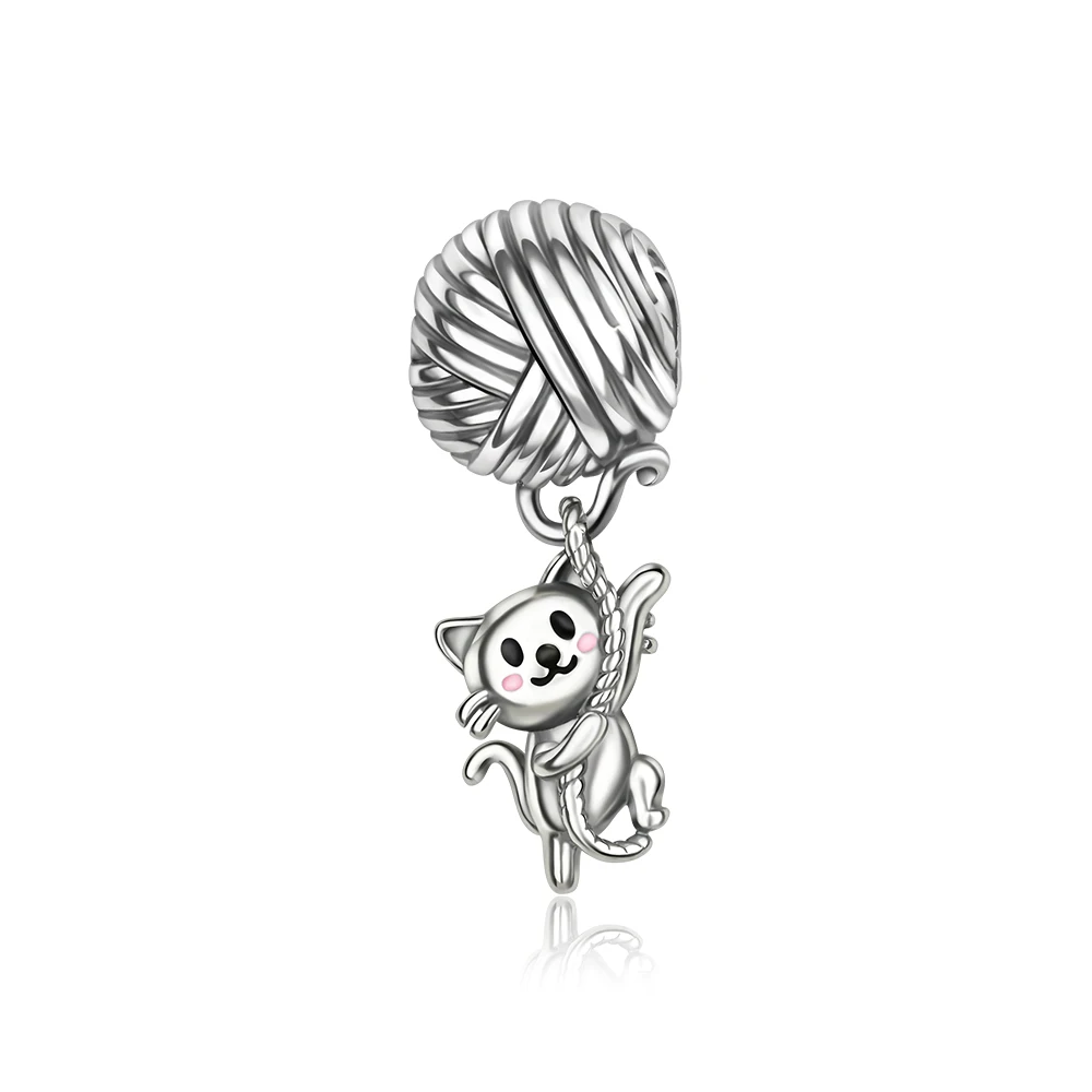 

Ahthen 925 Sterling Silver Beads Cat Playing with String Charm fit Snake Chain Bracelets Necklaces for Women Jewelry Making