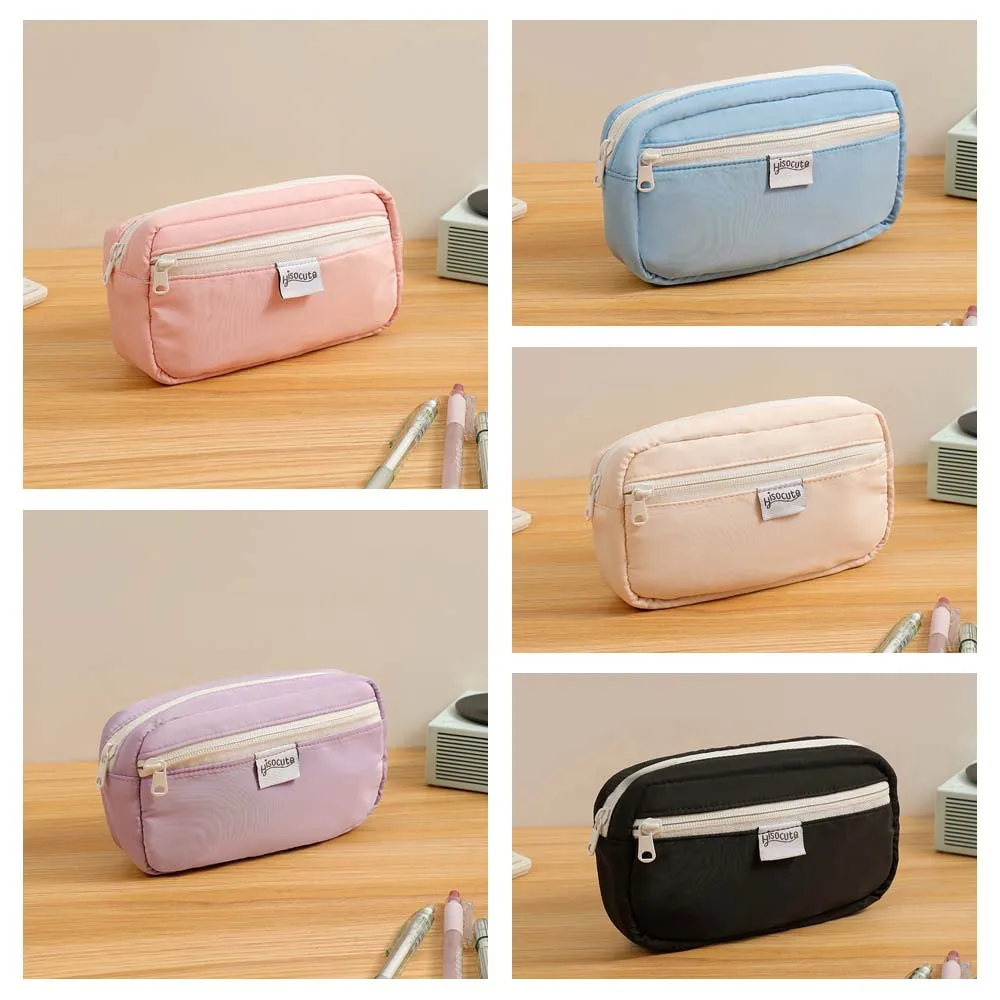 Desktop Storage Solid Color Stationery Bag Large Capacity Korean Style Simple Pencil Pouch Aesthetic Zipper