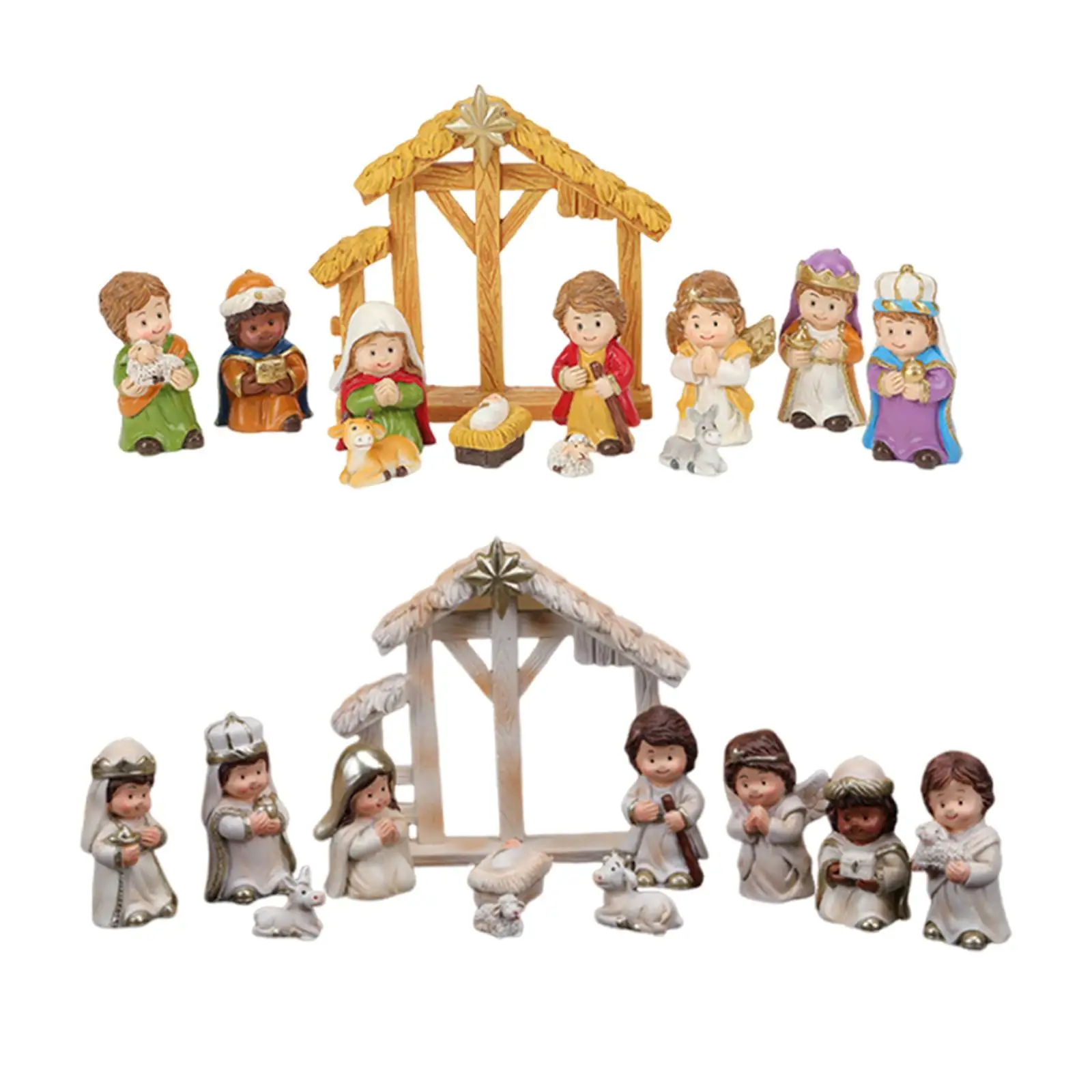 12Pcs Jesus Born Ornaments Manger and Sheep for Decorating Mantel Indoor