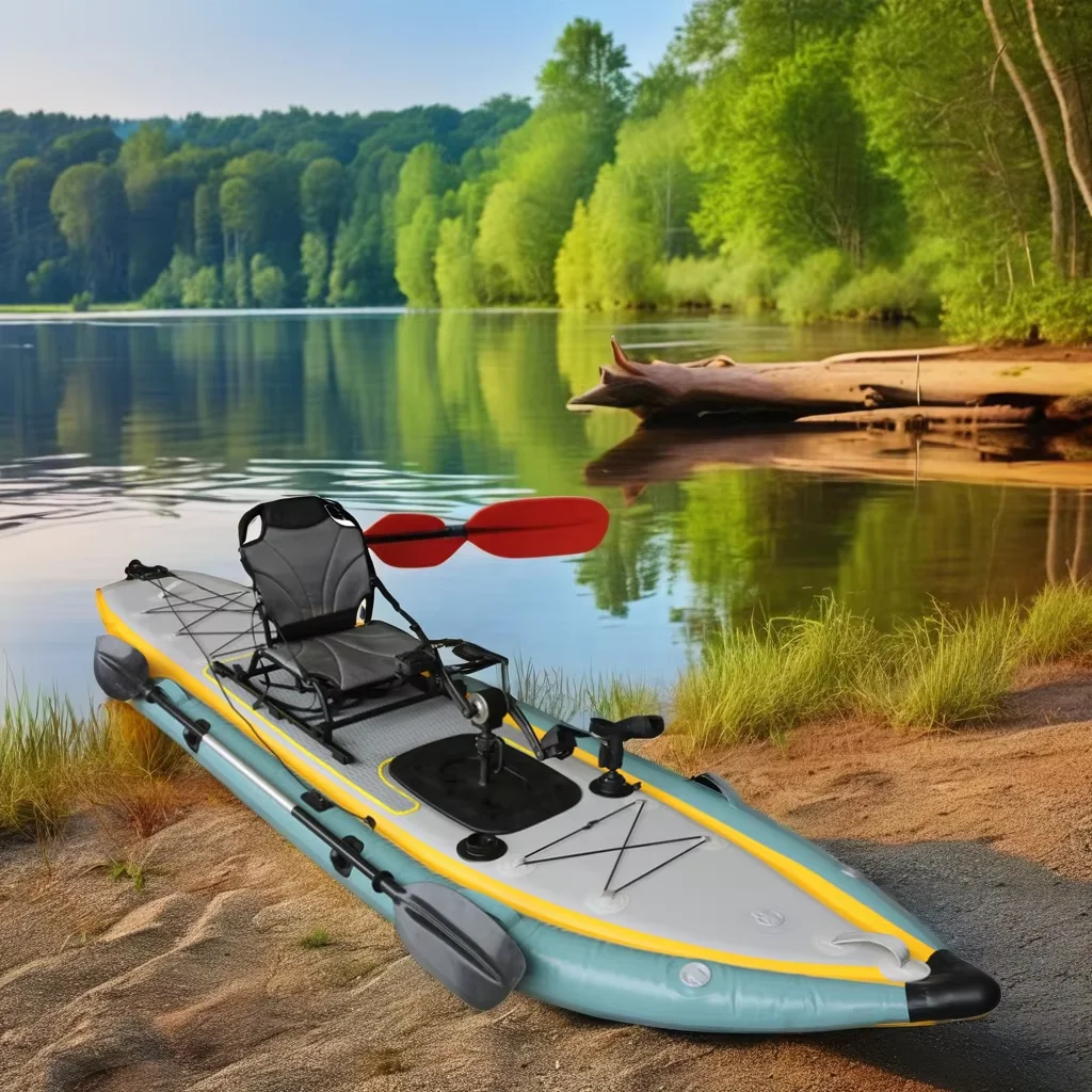 

Vicking 2024 Single Seat Pedal Kayak Customized Logo Inflatable Fishing Boat Aluminum Seat PVC Rudder System Water Sports River