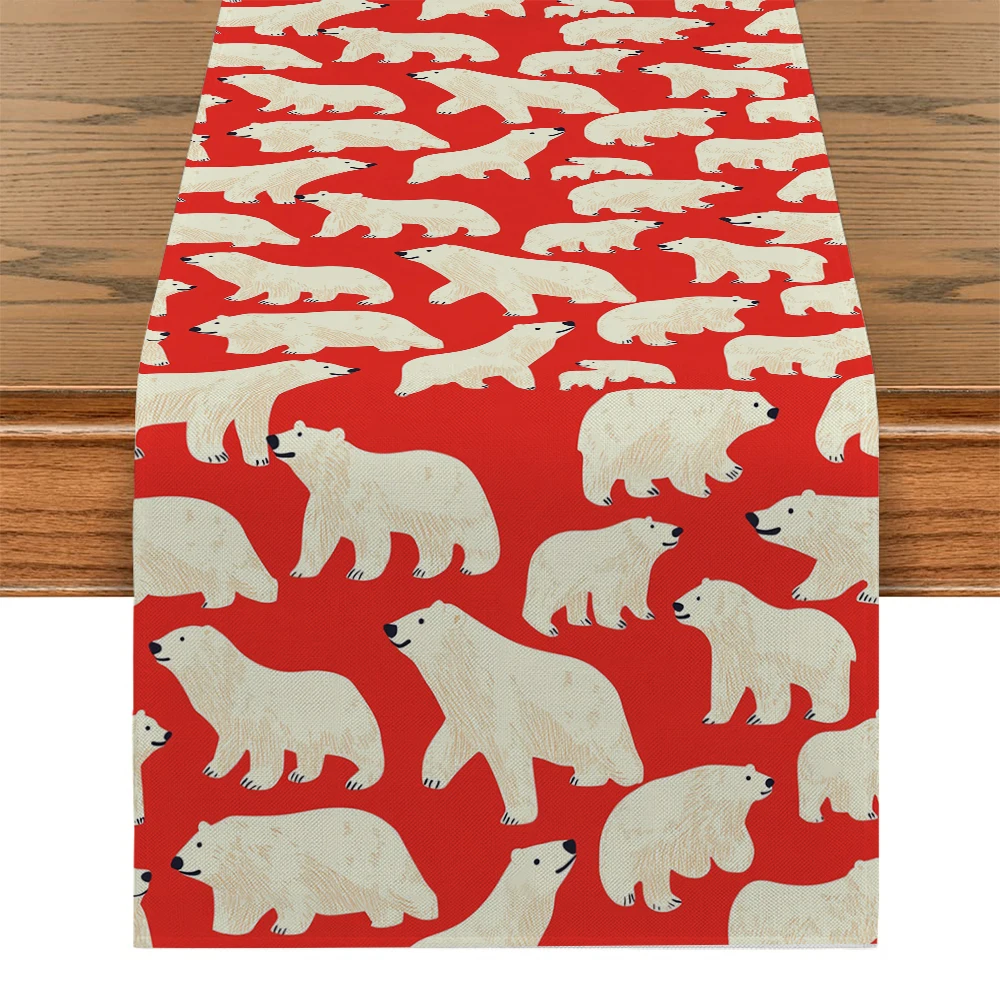 Weihnachten Eisbär Winter Tischläufer Party Tischdekoration Bauernhaus Esstisch Läufer Dekorationen Waschbar Esszimmer Langes Tuch